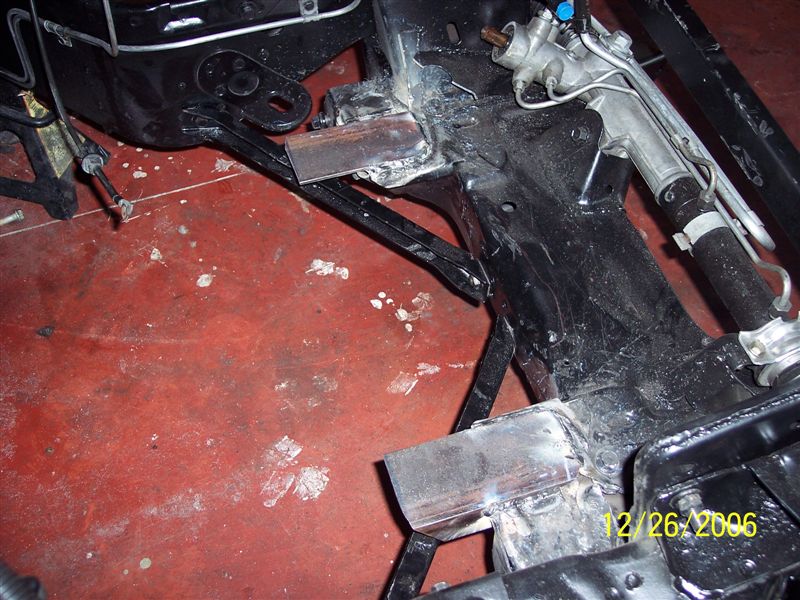 Engine mounting pads were fabricated using c-channel then welded to the L-98 engine mounting supports.
